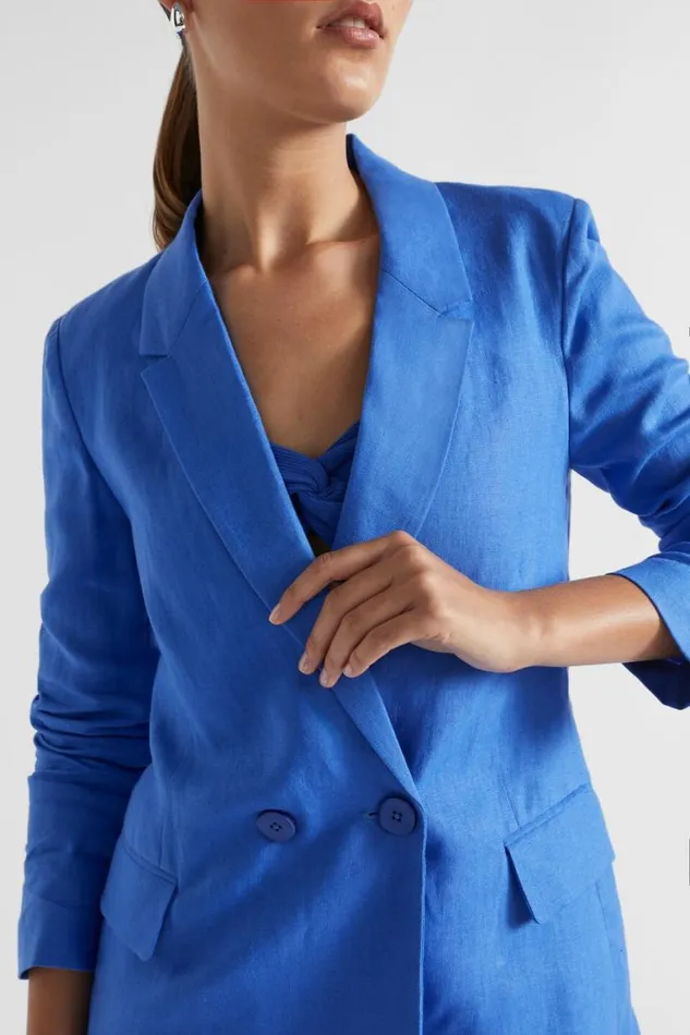 Seed Heritage Jackets and Vests Linen Double Breasted Blazer Deep Ocean 8211 Woman