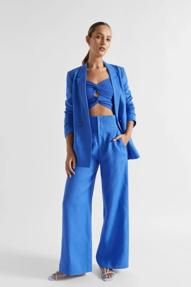 Seed Heritage Jackets and Vests Linen Double Breasted Blazer Deep Ocean 8211 Woman
