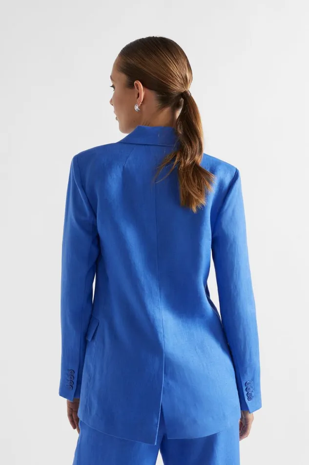 Seed Heritage Jackets and Vests Linen Double Breasted Blazer Deep Ocean 8211 Woman