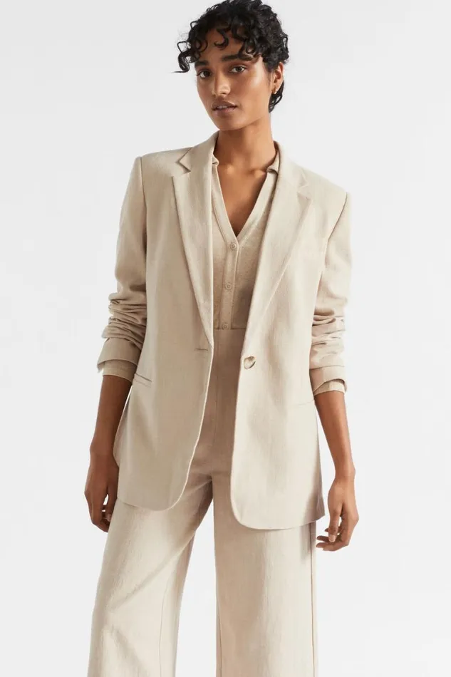 Seed Heritage Jackets and Vests Textured Relaxed Blazer Cool Sand 8211 Woman