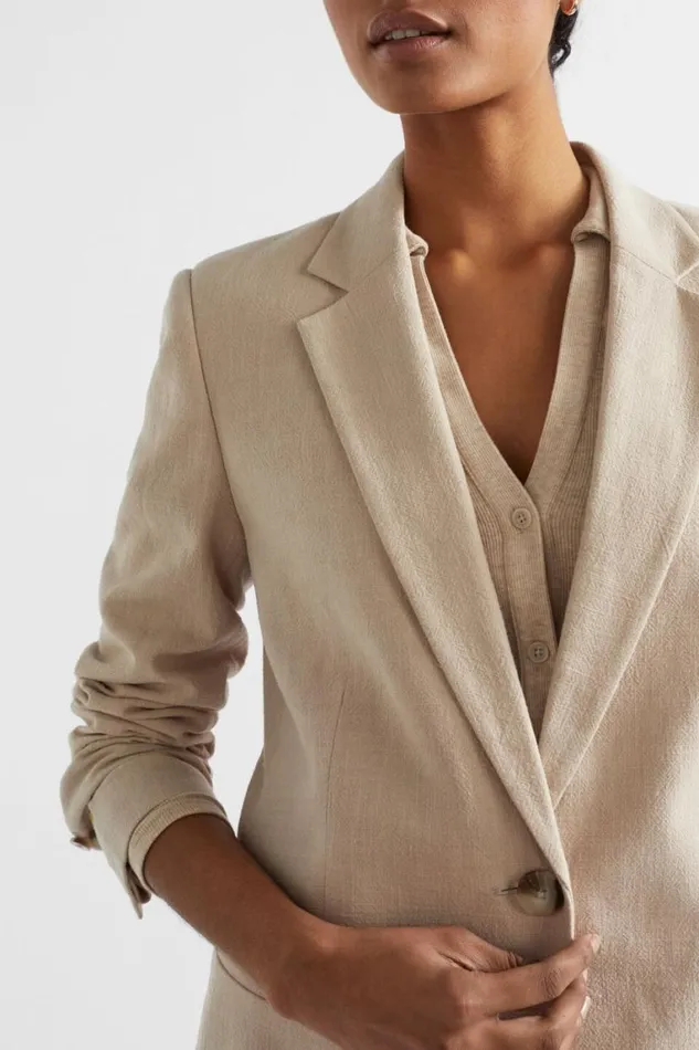 Seed Heritage Jackets and Vests Textured Relaxed Blazer Cool Sand 8211 Woman