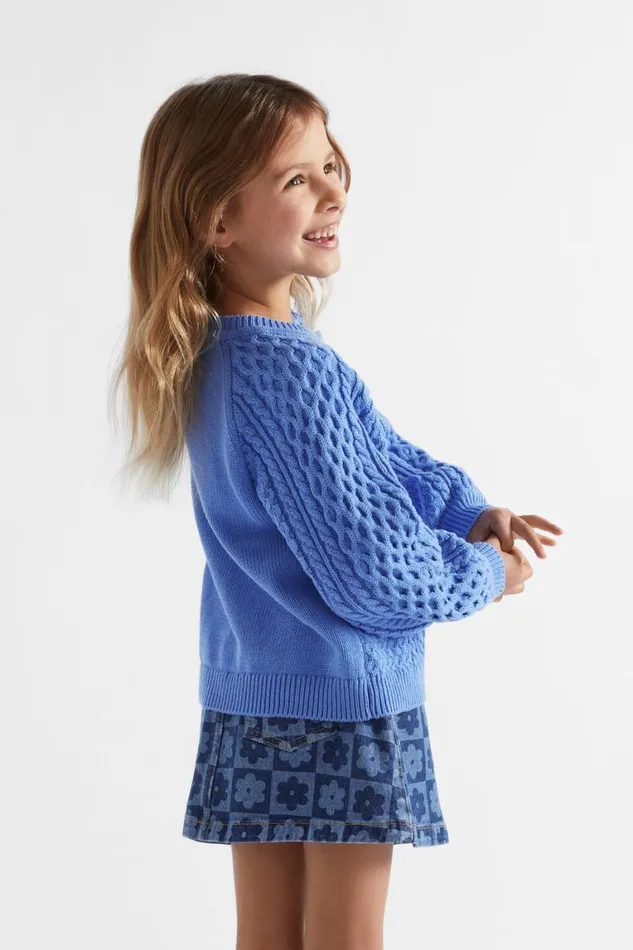 Seed Heritage Knitwear and Sweaters Cable Knit Cardi Soft Cobalt 8211 Girl