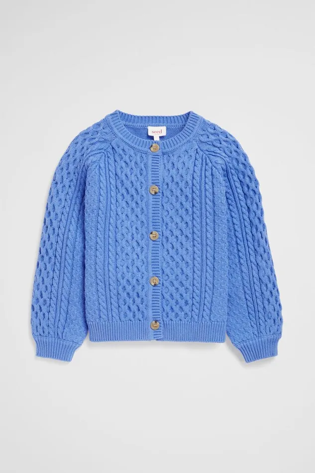 Seed Heritage Knitwear and Sweaters Cable Knit Cardi Soft Cobalt 8211 Girl