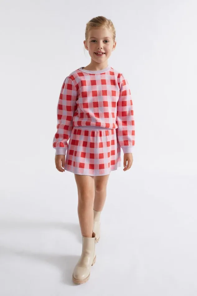 Seed Heritage Knitwear and Sweaters Gingham Skirt Orchid 8211 Girl