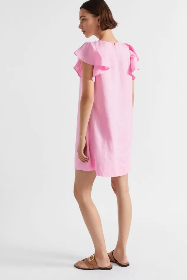 Seed Heritage Linen Core Linen Frill Sleeve Mini Dress Pink Gin 8211 Woman