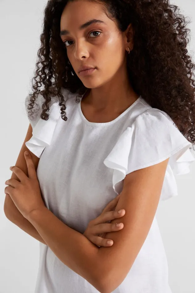 Seed Heritage Linen Core Linen Frill Sleeve Mini Dress Whisper White 8211 Woman