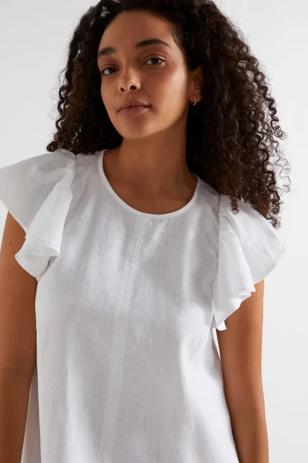 Seed Heritage Linen Core Linen Frill Sleeve Mini Dress Whisper White 8211 Woman
