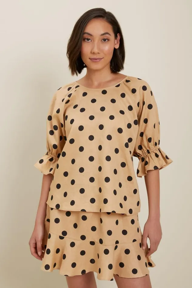 Seed Heritage Linen Spot Linen Puff Sleeve Blouse Neutral Sand Spot 8211 Woman Seed Heritage Linen Spot Linen Puff Sleeve Blouse Neutral Sand Spot 8211 Woman
