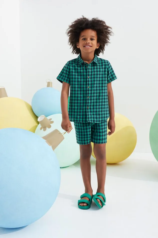 Seed Heritage Occasion Check Short Palm Green 8211 Boy