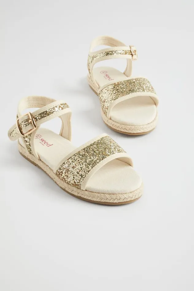 Seed Heritage Sandals and Slides Glitter Open Toe Espadrille Gold 8211 Girl