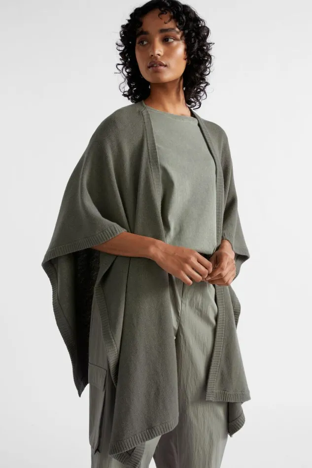 Seed Heritage Scarves and Kaftans Lightweight Rib Poncho Smokey Olive 8211 Woman