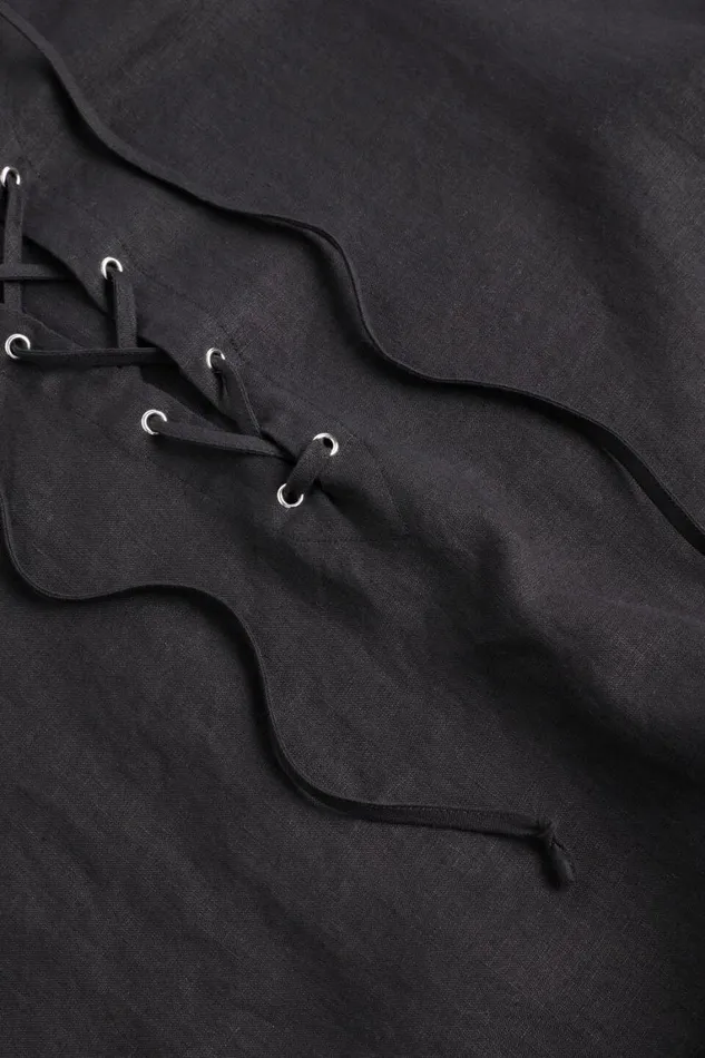 Seed Heritage Scarves and Kaftans Linen Tie Up Kaftan Black 8211 Woman