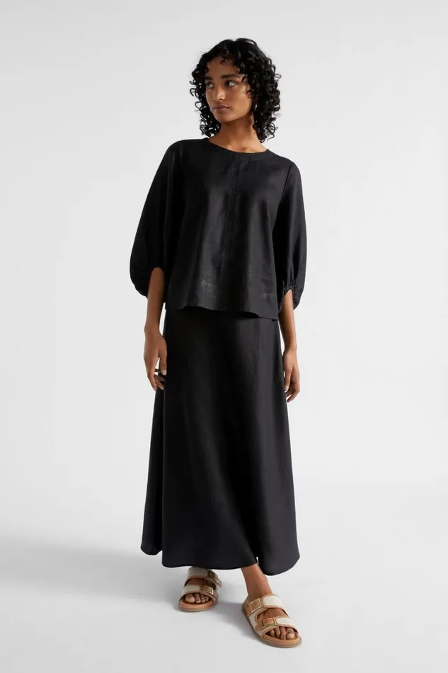 Seed Heritage Sets Core Linen Balloon Sleeve Top Black 8211 Woman