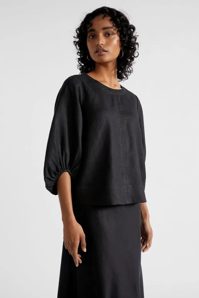 Seed Heritage Sets Core Linen Balloon Sleeve Top Black 8211 Woman