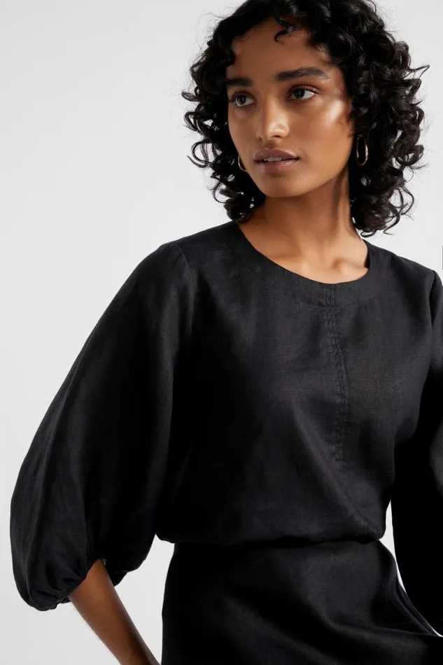 Seed Heritage Sets Core Linen Balloon Sleeve Top Black 8211 Woman