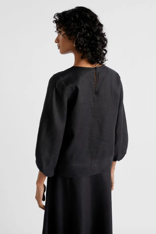Seed Heritage Sets Core Linen Balloon Sleeve Top Black 8211 Woman
