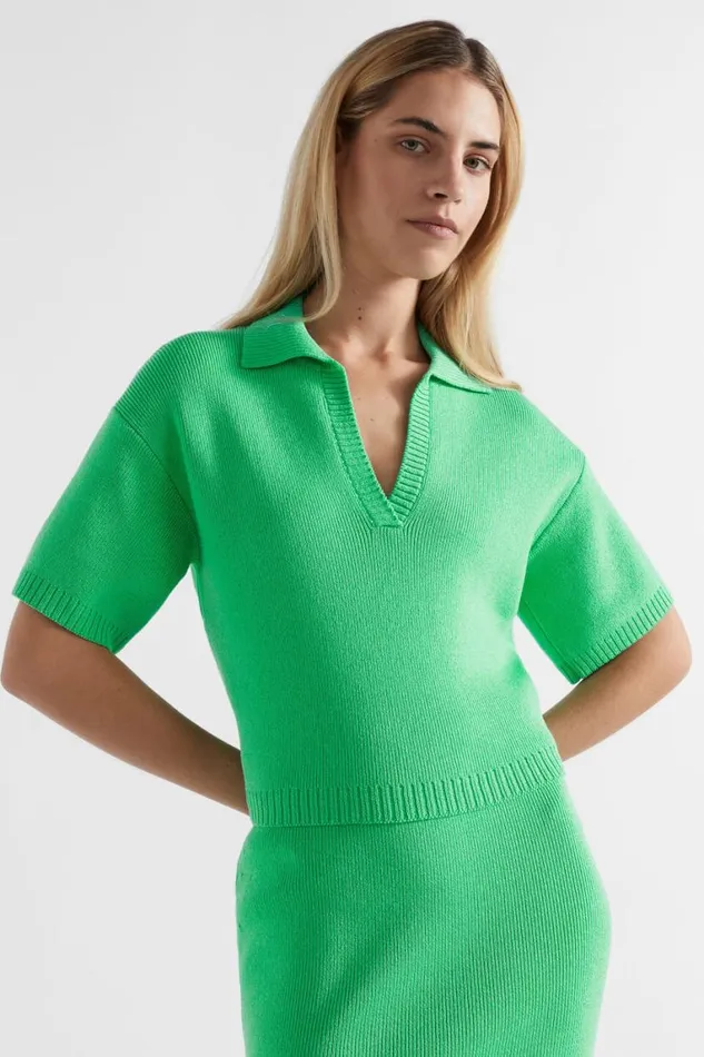 Seed Heritage Sets Cotton Short Sleeve Polo Knit Key Lime 8211 Woman