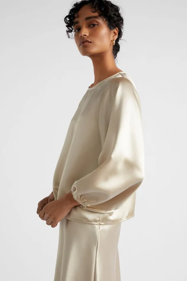 Seed Heritage Sets Satin Balloon Sleeve Top Cool Sand 8211 Woman