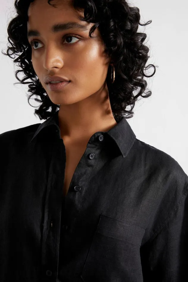 Seed Heritage Shirts Core Linen Boyfriend Shirt Black 8211 Woman