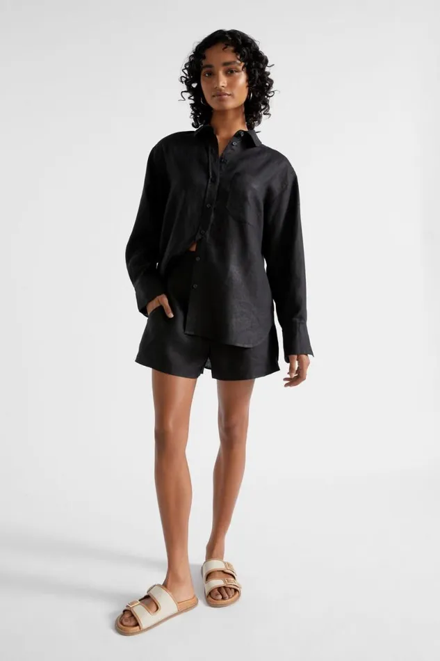 Seed Heritage Shirts Core Linen Boyfriend Shirt Black 8211 Woman