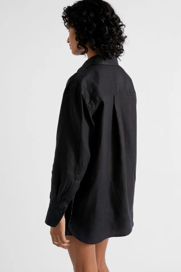 Seed Heritage Shirts Core Linen Boyfriend Shirt Black 8211 Woman
