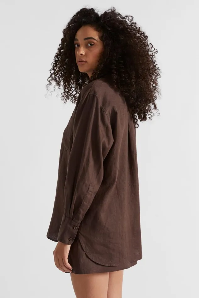 Seed Heritage Shirts Core Linen Boyfriend Shirt Deep Raisin 8211 Woman