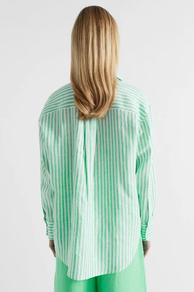 Seed Heritage Shirts Core Linen Boyfriend Shirt Key Lime Stripe 8211 Woman