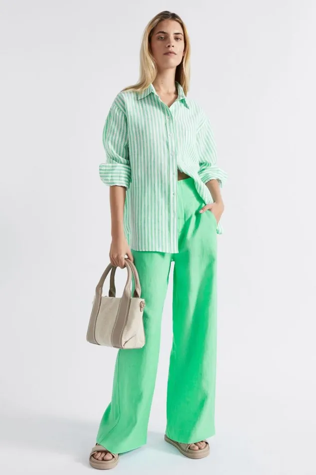 Seed Heritage Shirts Core Linen Boyfriend Shirt Key Lime Stripe 8211 Woman