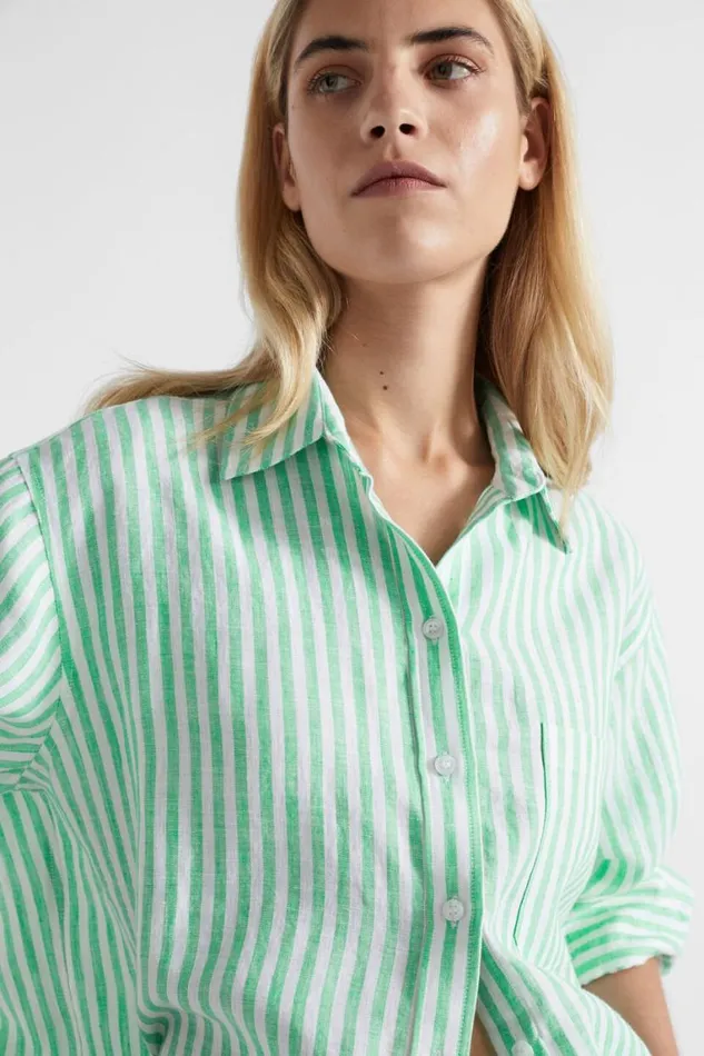 Seed Heritage Shirts Core Linen Boyfriend Shirt Key Lime Stripe 8211 Woman