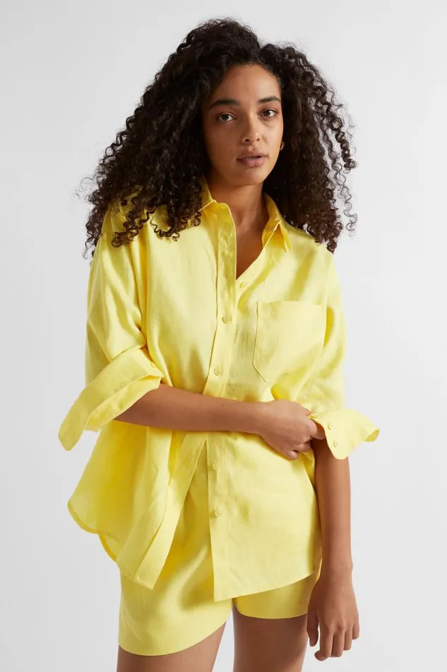 Seed Heritage Shirts Core Linen Boyfriend Shirt Lemon Drop 8211 Woman