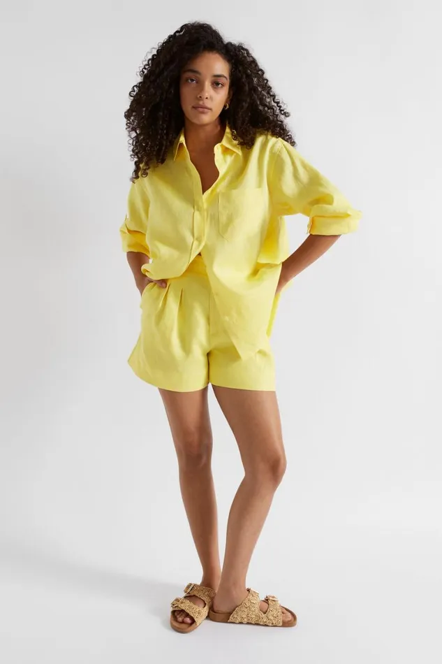Seed Heritage Shirts Core Linen Boyfriend Shirt Lemon Drop 8211 Woman