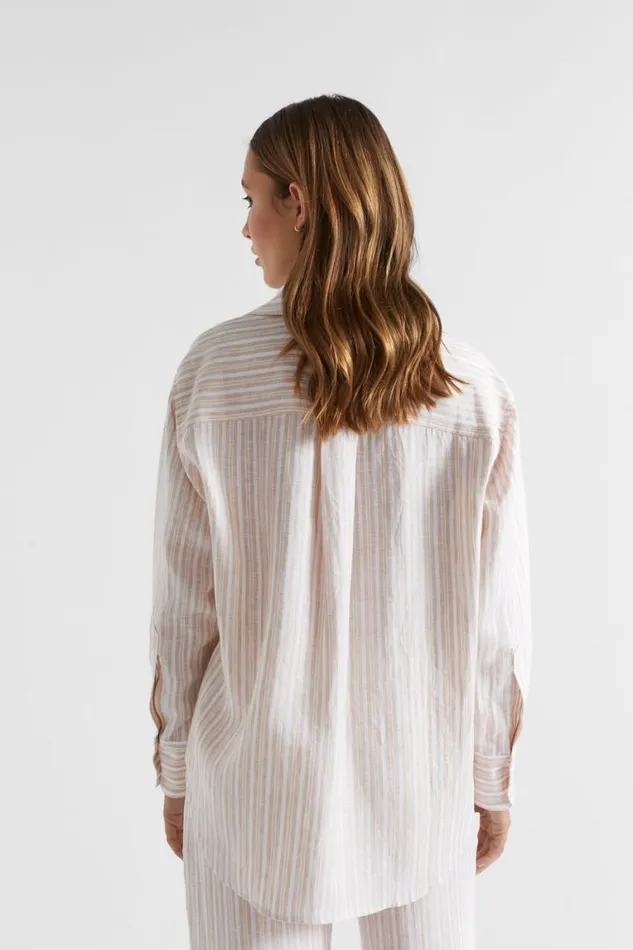 Seed Heritage Shirts Core Linen Boyfriend Shirt Soft Wheat Stripe 8211 Woman