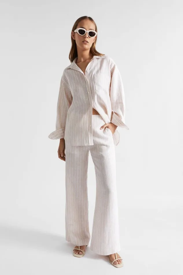 Seed Heritage Shirts Core Linen Boyfriend Shirt Soft Wheat Stripe 8211 Woman