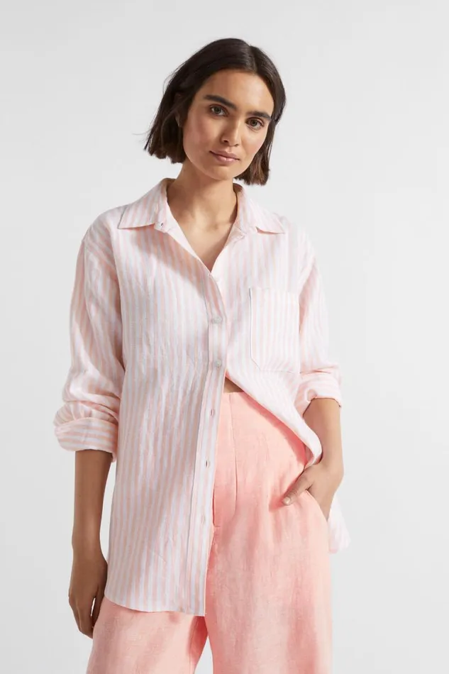 Seed Heritage Shirts Core Linen Boyfriend Shirt Tulip Pink Stripe 8211 Woman