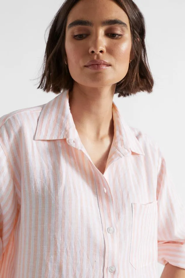 Seed Heritage Shirts Core Linen Boyfriend Shirt Tulip Pink Stripe 8211 Woman