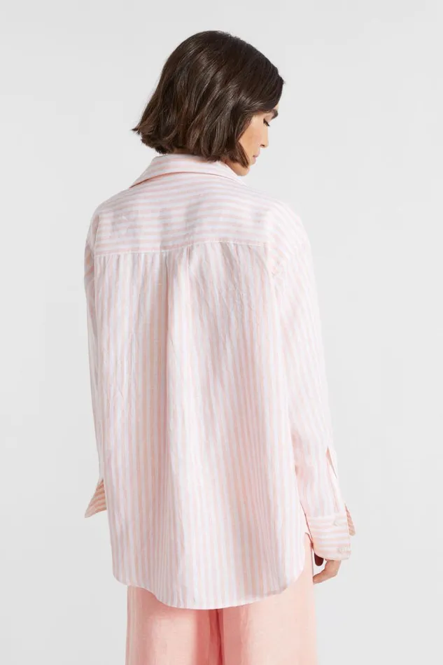 Seed Heritage Shirts Core Linen Boyfriend Shirt Tulip Pink Stripe 8211 Woman
