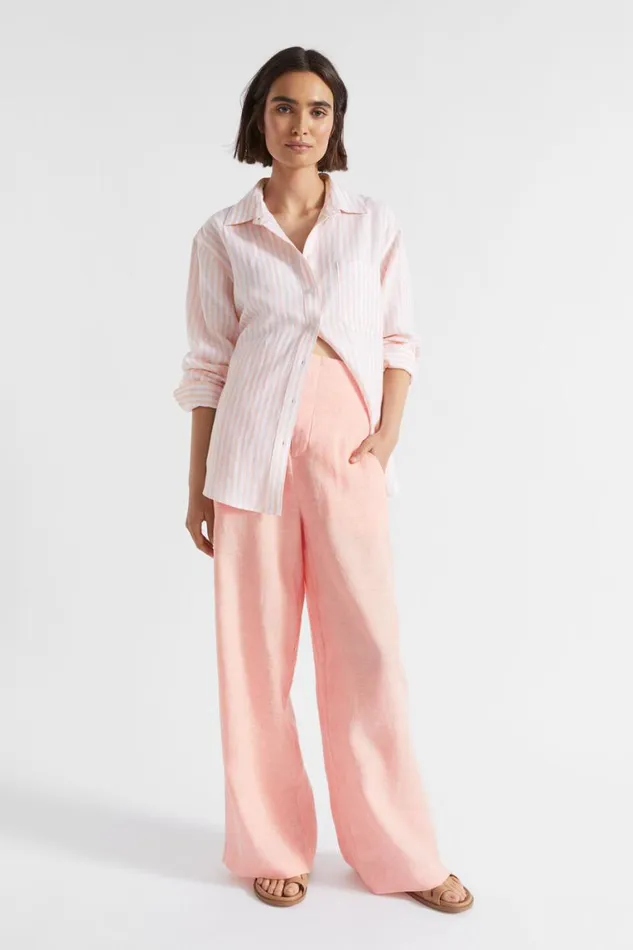 Seed Heritage Shirts Core Linen Boyfriend Shirt Tulip Pink Stripe 8211 Woman
