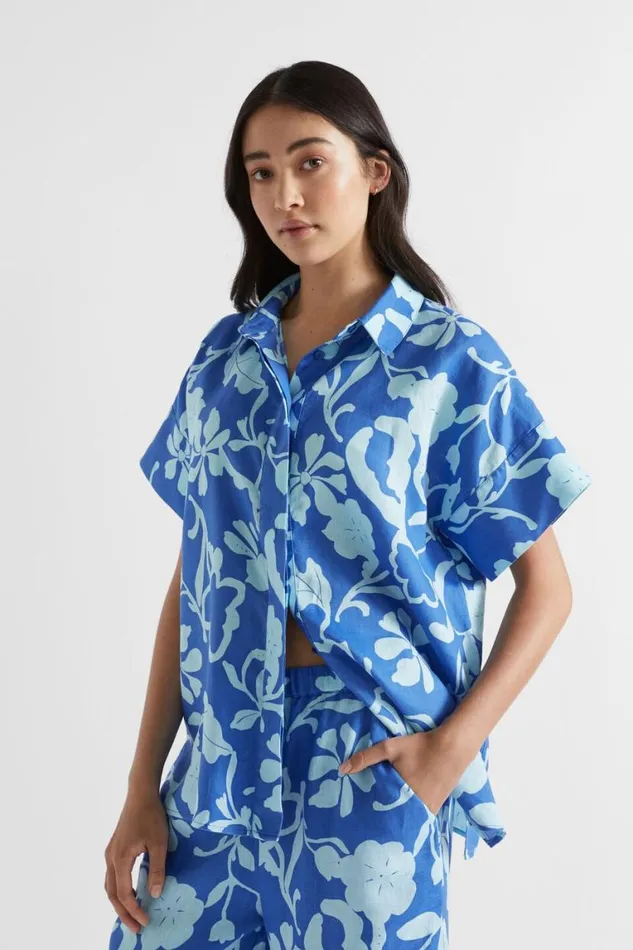 Seed Heritage Shirts Linen Floral Shirt Deep Ocean Floral 8211 Woman