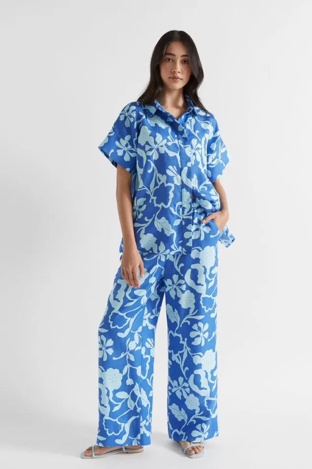 Seed Heritage Shirts Linen Floral Shirt Deep Ocean Floral 8211 Woman