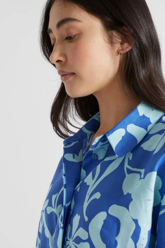 Seed Heritage Shirts Linen Floral Shirt Deep Ocean Floral 8211 Woman