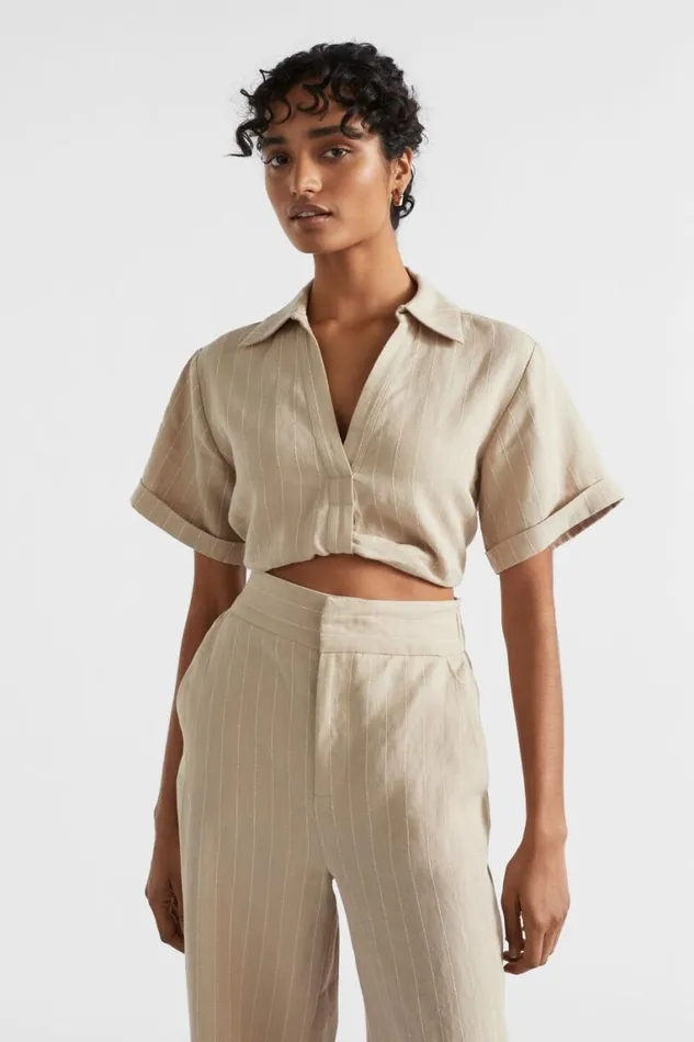 Seed Heritage Shirts Linen Pinstripe Twist Shirt Cool Sand Pinstripe 8211 Woman