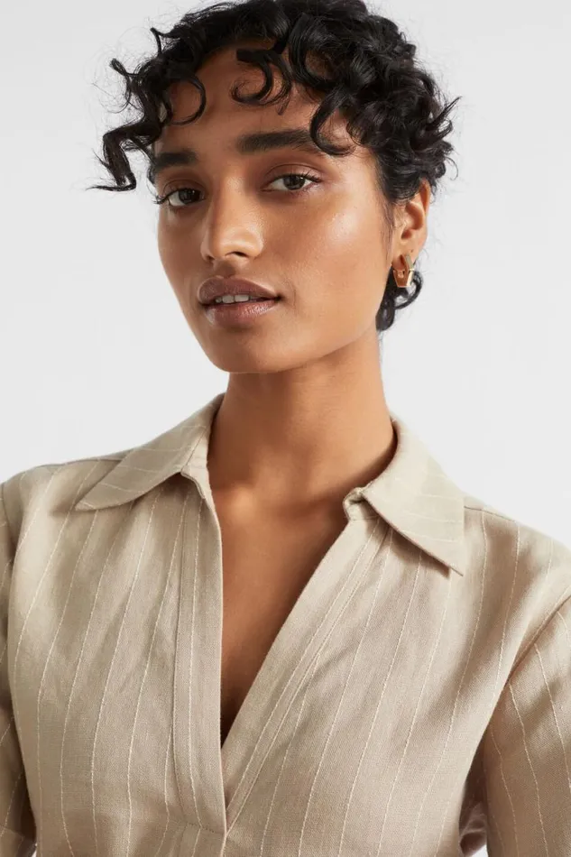 Seed Heritage Shirts Linen Pinstripe Twist Shirt Cool Sand Pinstripe 8211 Woman
