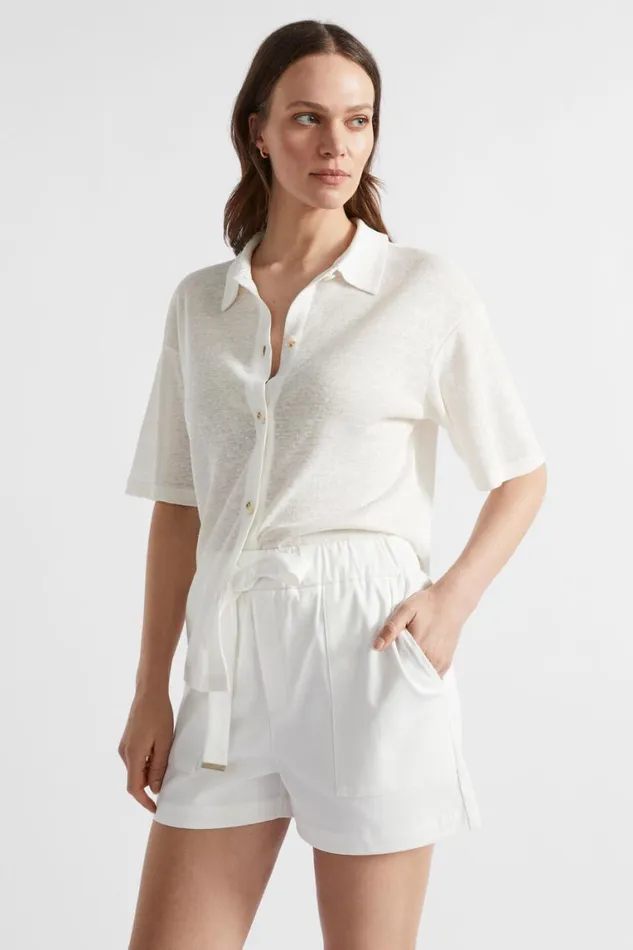 Seed Heritage Shirts Linen Polo Shirt Cloud Cream 8211 Woman