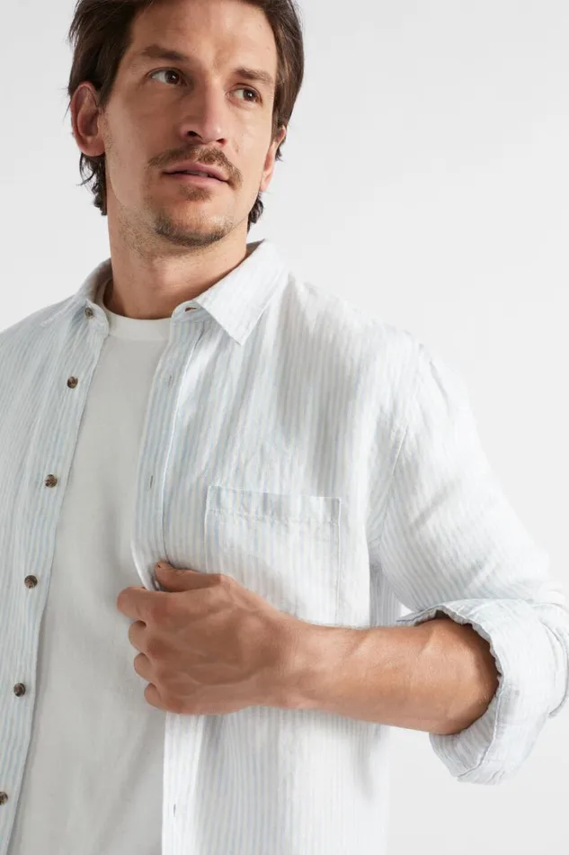 Seed Heritage Shirts Linen Shirt Light Blue Stripe 8211 Man