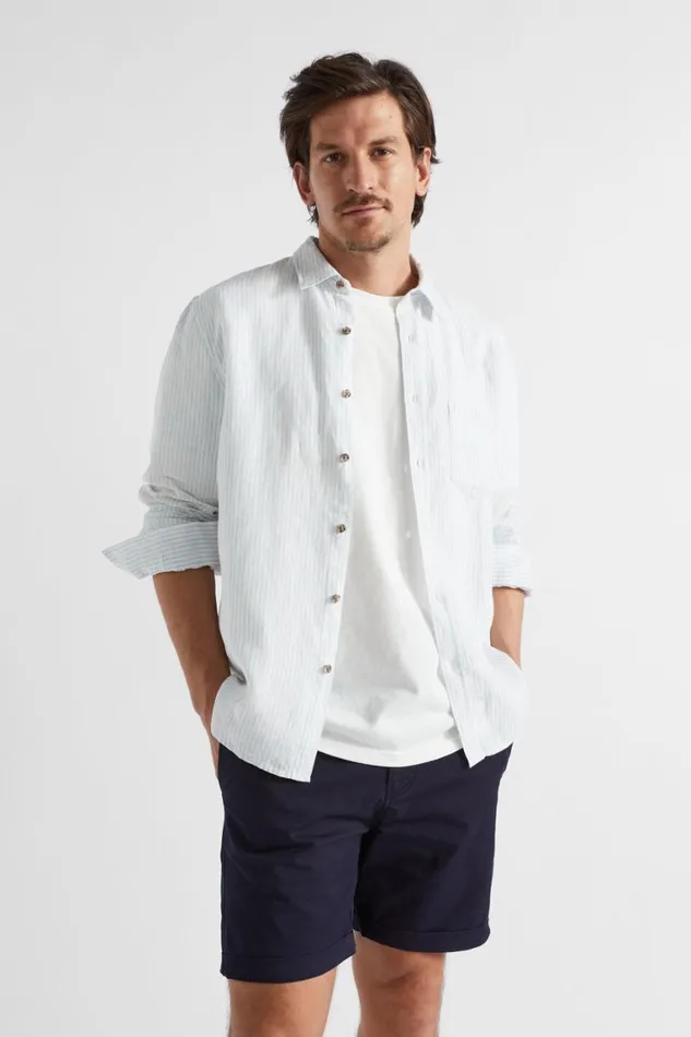 Seed Heritage Shirts Linen Shirt Light Blue Stripe 8211 Man