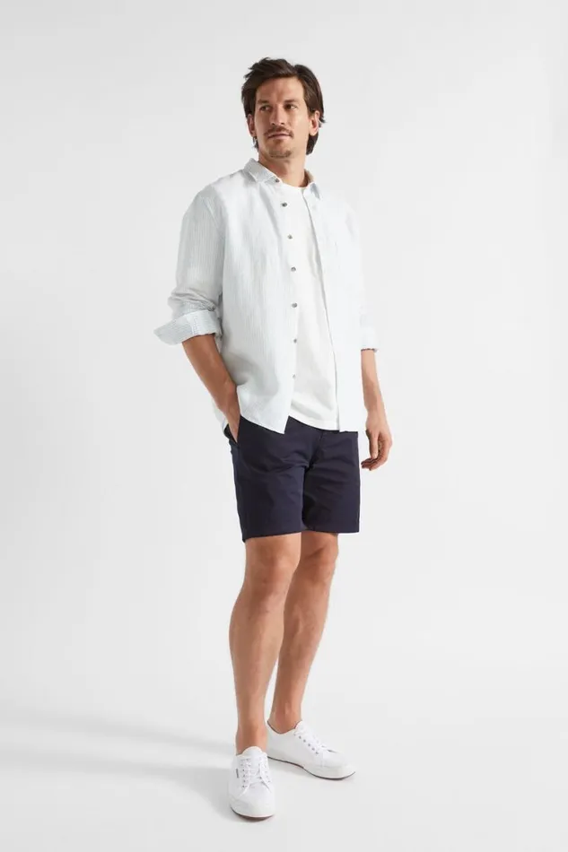 Seed Heritage Shirts Linen Shirt Light Blue Stripe 8211 Man