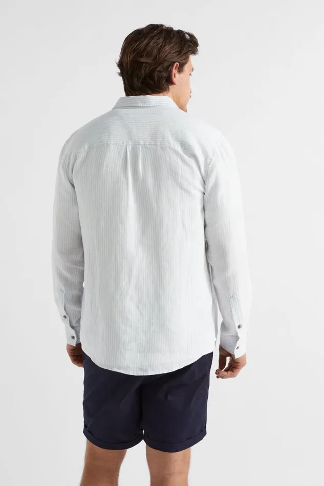 Seed Heritage Shirts Linen Shirt Light Blue Stripe 8211 Man