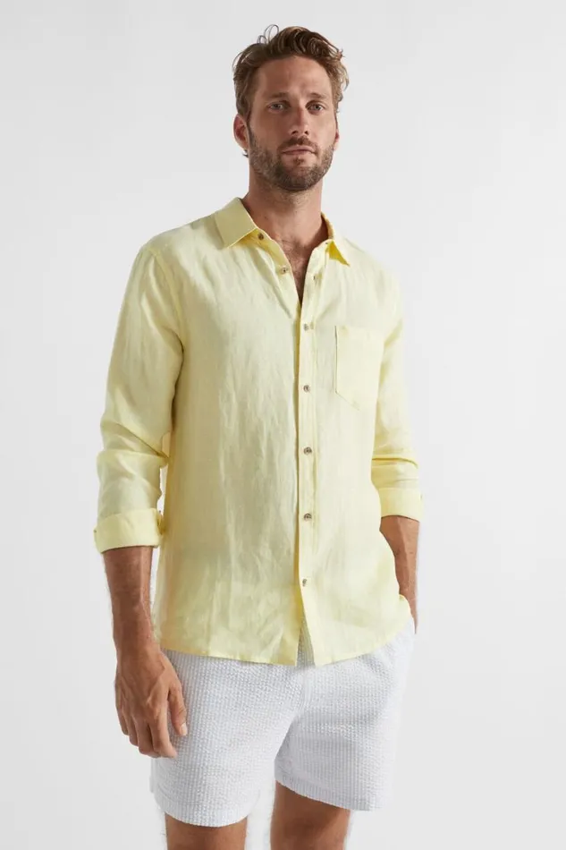 Seed Heritage Shirts Linen Shirt Pale Yellow 8211 Man