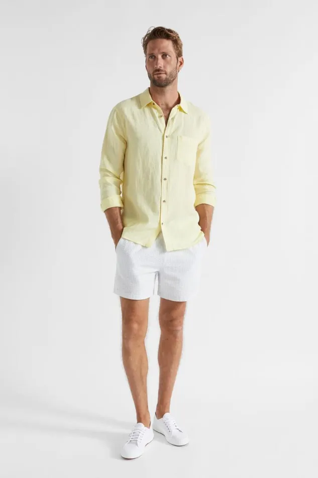 Seed Heritage Shirts Linen Shirt Pale Yellow 8211 Man
