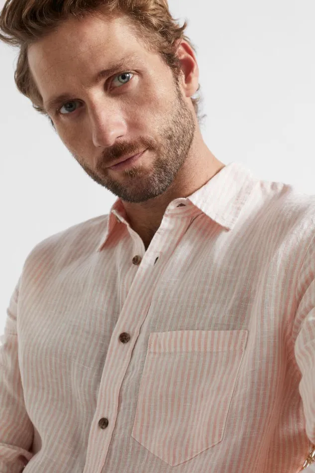Seed Heritage Shirts Linen Shirt Shell Pink Stripe 8211 Man